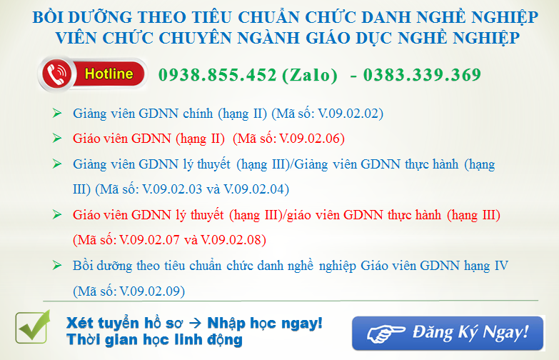 Bồi dưỡng theo tiêu chuẩn chức danh nghề nghiệp viên chức chuyên ngành giáo dục nghề nghiệp