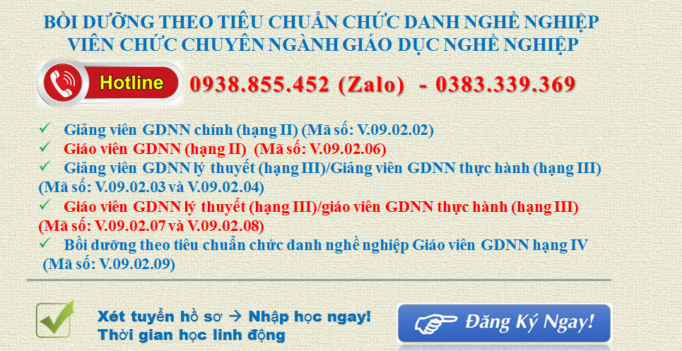 Bồi dưỡng theo tiêu chuẩn chức danh nghề nghiệp viên chức chuyên ngành giáo dục nghề nghiệp