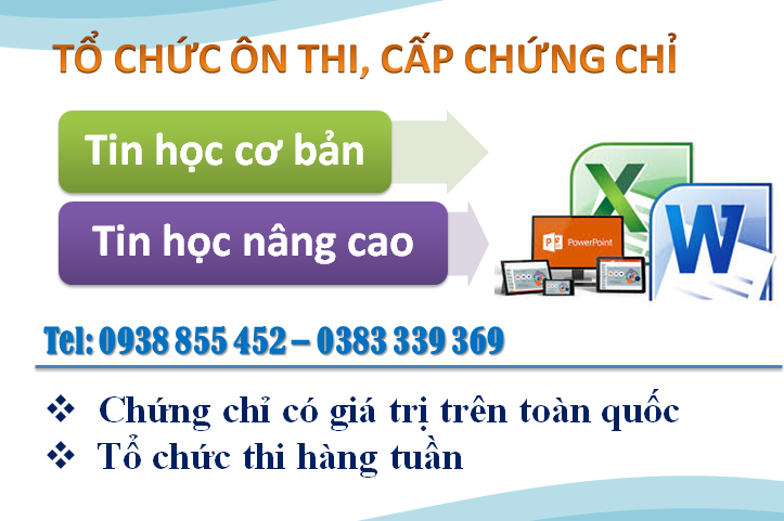Tổ chức ôn thi - cấp chứng chỉ tin học cơ bản, tin học nâng cao